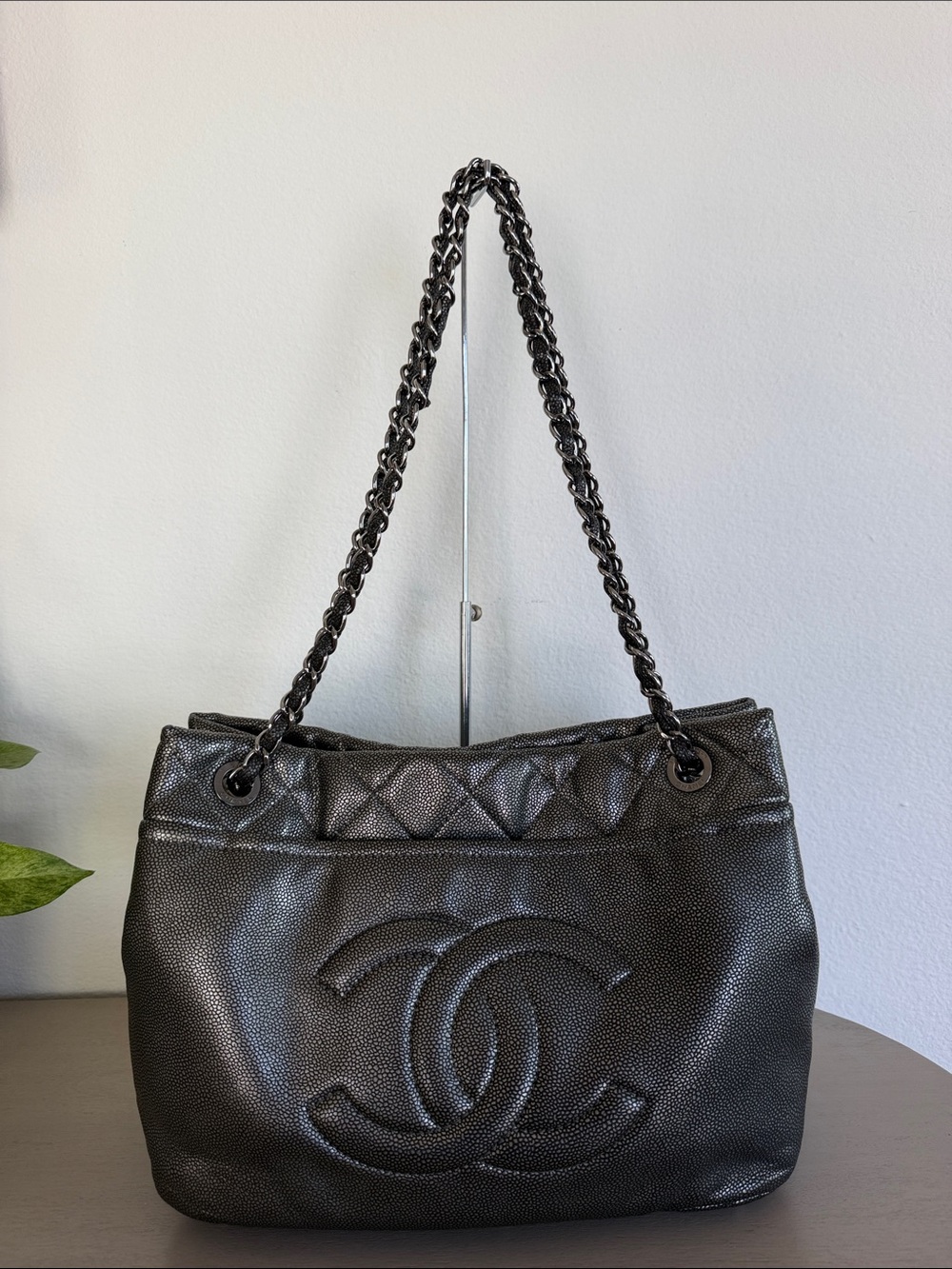Chanel Metallic Silver/Black Timeless CC Soft Tote